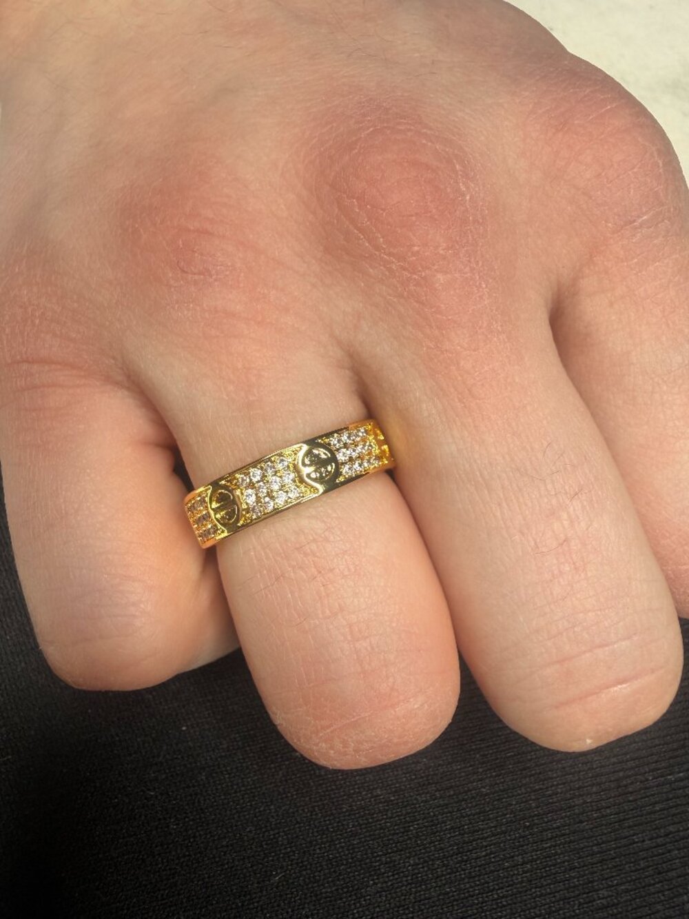 Gold Tone Pavé Crystal Wide Band Ring